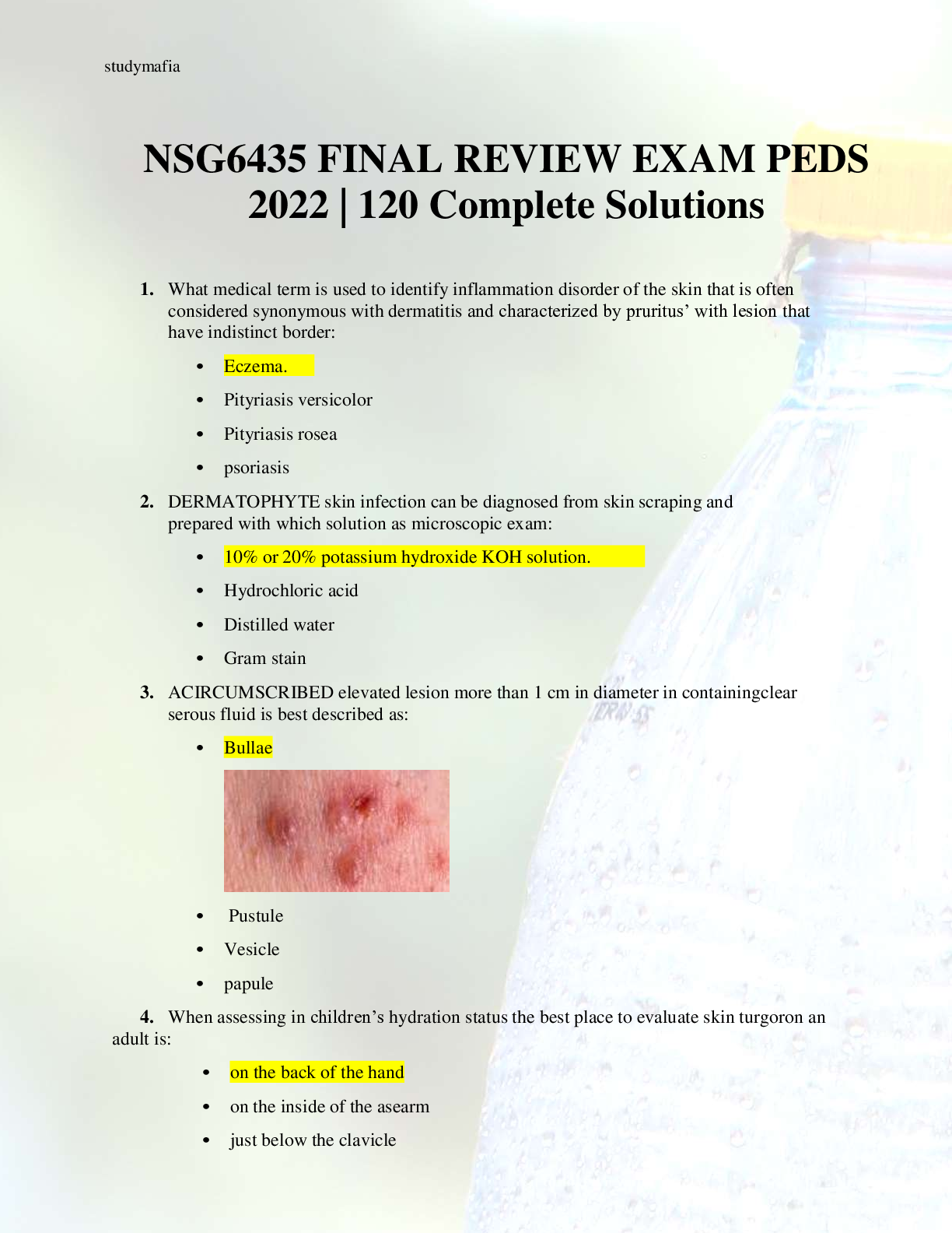 Preview image for NSG6435 FINAL REVIEW EXAM PEDS 2022 | 120 Complete Solutions